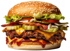 burger mat png transparent formatera. färsk gott kyckling kött ostburgare. ai genererad