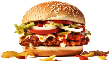 hamburger cibo png trasparente formato. fresco gustoso pollo carne cheeseburger. ai generato