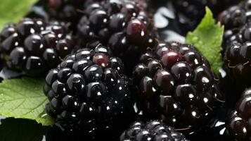 A close-up of a bunch of blackberries  ripe and juicy  on a branch. AI Generative photo