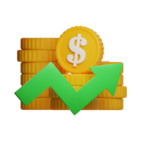 3d conception dans statistique, flèche, en haut, planant, monnaie, données, augmenter, amélioration, en cours d'analyse, économie, et financier. png