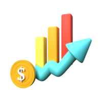 3d Projeto dentro estatística, seta, acima, subindo, moeda, dado, aumentar, melhoria, analisando, economia, e financeiro. png