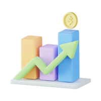 3d Projeto dentro estatística, seta, acima, subindo, moeda, dado, aumentar, melhoria, analisando, economia, e financeiro. png