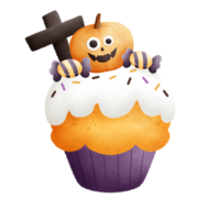 Halloween Cupcake Decorated with Chocolate Pumpkin Candy and Cream png