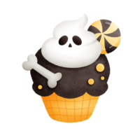 Halloween chocolate cupcake decorated with cream and candy png