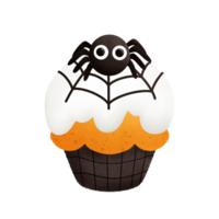 Halloween pumpkin cupcake decorated with chocolate spider cartoon png