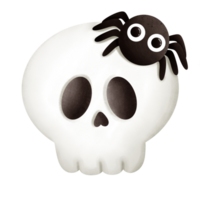 Cartoon drawing of Halloween skull and spider png