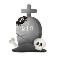 Halloween grave decorated with skull, bone, and spider png