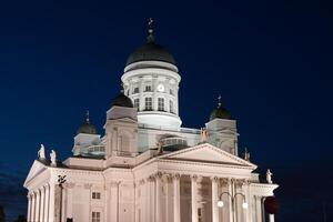 Beautiful Finnish capital Helsinki summer skyline view with saint nicholas cathedral photo