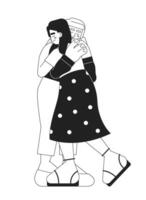 Close friends hugging monochromatic flat vector characters. Friendship. Girls spending time together. Editable thin line full body people on white. Simple bw cartoon spot image for web graphic design