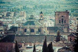 catedral y ciudad centrar visto desde el castillo, granada, granada provincia, Andalucía, España, occidental Europa. foto