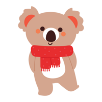 hand drawing cartoon koala wearing red scarf. cute animal sticker png