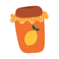hand drawing cartoon lemon jar. cute food sticker png