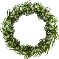 Winter wreath with snowfall frame border png