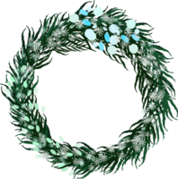 Winter wreath with snowfall frame border png