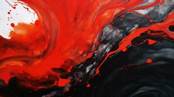 Abstract marble acrylic paints in red and black painted in waves, texture.. AI Generated photo