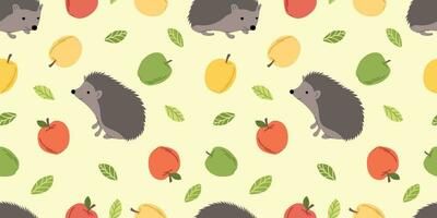 Seamless patterns with apples,and hedgehog. Colorful harvesting seamless pattern. Autumn harvest illustration. Used for paper, cover, gift wrap, fabric. vector