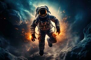 A man in outer space in a spacesuit. AI-Generated photo