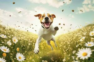 Happy dog jumping. Generate ai photo
