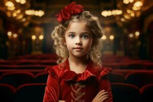 Charismatic actor girl in small theater. Generate Ai photo