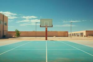 atractivo baloncesto Corte al aire libre soleado. generar ai foto