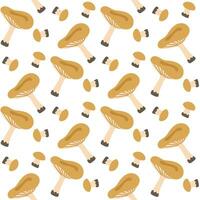 Pattern with ochre russula on white background. Cartoon flat vector large and small mushroom in different positions. Design template for textiles, wallpaper, print. russula on a seamless background