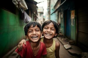 contento indio niños. generar ai foto