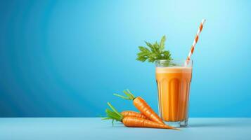 A glass with carrot juice and a straw. AI generated photo