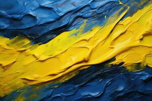 Banner with abstract art, mixed blue and yellow oil paint. AI-Generated photo