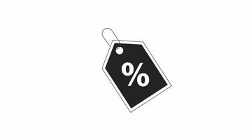 Discount tag bw outline 2D promotional animation. Percentage monochrome linear cartoon 4K video, special offer. Discount label. Off sticker animated marketing sticker isolated on white background video