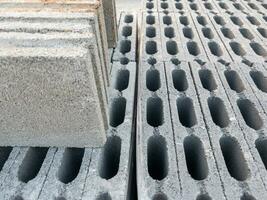 Closeups of the concrete block are stored in the warehouse. photo