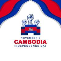 Camboya independencia día es celebrado cada año en noviembre 9, póster diseño con camboyano bandera con grunge textura vector