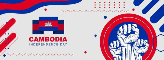Cambodia independence day, banner design for cambodia national day. banner with cambodian flag colors theme background and geometric abstract retro modern vector