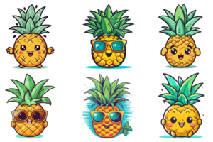 kawaii stijl ananas clip art - generatief ai png