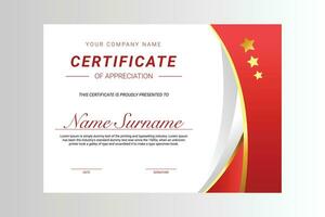 Modern certificate of appreciation template with red ribbon and golden border. Vector illustration