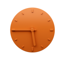 minimal orange klocka fjärdedel till sex abstrakt minimalistisk vägg klocka 3d illustration png