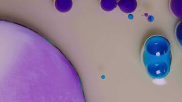 oben Aussicht von farbig Acryl Farbe Luftblasen ziehen um auf Milch, Öl, Flüssigkeit Makro Hintergrund. video