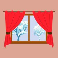 Winter window. Window with winter view. Snow. Hygge concept. Cozy autumn days vector