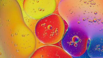 Oil bubble and spheres moving on water with color background, Macro photography concept video