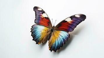 Butterfly on white background, closeup of colorful butterfly wings. photo