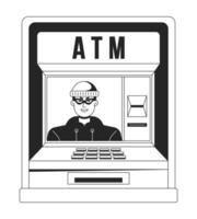 ATM fraud bw concept vector spot illustration. Thief stealing money. Online banking 2D cartoon flat line monochromatic object for web UI design. Cybercrime editable isolated outline hero image