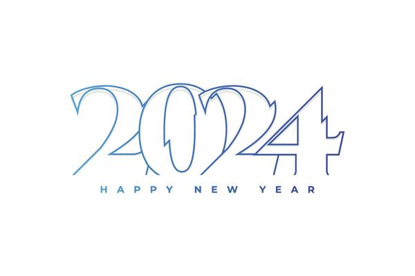 Happy new year 2024 blue outline style typography text logo design
