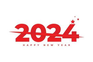 Happy new year 2024 red typography text logo design with stars vector