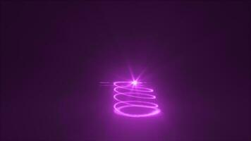 abstrait violet en volant ligne de points et lumineux particules de énergique magique brillant spirales dans le forme de une Noël Nouveau année arbre video