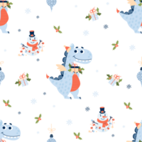 Seamless pattern  dragon and snowmen png