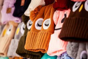 Traditional handmade knitted hats at the beautiful small town of Nobsa in the region of Boyaca in Colombia photo