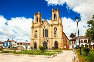 Historical Minor Basilica of Our Lady of the Snows at the central square of the small town of Firavitoba located in the region of Boyaca in Colombia photo