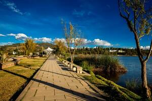 Path of the Sochagota artificial lake built in 1956 to provide tourism potential for the municipality of Paipa, in the department of Boyaca, northeastern Colombia. photo