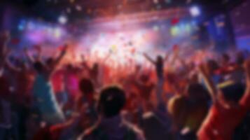 blur crowd cartoon dancing  in festive celebration party background. generative AI photo