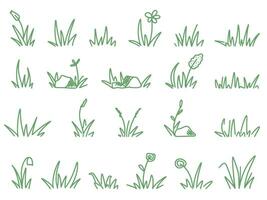 Set grass doodle sketch styles vector