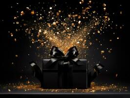 Luxury black gift box with confetti explosion photo